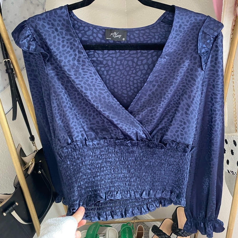 Blue Navy Cheetah Print Crop Top